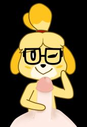 absurd_res animal_crossing animal_humanoid anthro big_penis canid canine canis digital_media_(artwork) domestic_dog duo erection eyewear female feral genitals glasses hi_res human humanoid isabelle_(animal_crossing) male male/female mammal masturbation nintendo nude penis simple_background tons1_(artist)