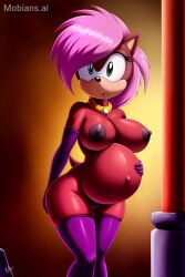 ai_generated ass big_ass big_breasts booty breasts fishnets incest_(lore) incest_pregnancy oiled round_ass sonia_the_hedgehog sonic_underground