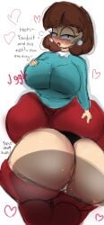 1girls ass big_ass big_breasts brown_hair comedy_central dialogue earrings horny liane_cartman makeup pants_down paramount_pictures slutty solo007_(artist) solo_female south_park thick_thighs wet_pussy white_background