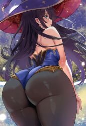 1girls ass black_hair breasts dat_ass female genshin_impact hips huge_ass light_skin light_skinned_female long_hair medium_breasts mona_(genshin_impact) thick_thighs thighs toyoman wide_hips