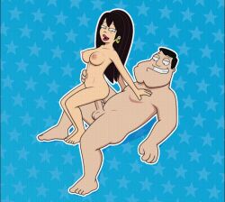 1boy 1girls american_dad animated black_hair bouncing_breasts breasts earrings female gwen_ling long_hair male nipples nude reverse_cowgirl_position sex sfan smile stan_smith straight