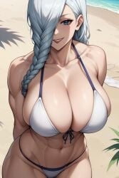 beach big_breasts bikini mei_mei_(jujutsu_kaisen) muscle