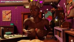 1boy african african_female bignelson44 boobjob breasts female fortnite:_battle_royale interracial komplex_(fornite) tagme very_dark_skin video white_hair