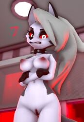 3d_(artwork) absurd_res anthro breasts canid canine digital_media_(artwork) female fur genitals hair helluva_boss hi_res looking_at_viewer loona_(helluva_boss) mammal nipples nude odoody pussy source_filmmaker_(artwork) watermark white_body white_fur zero_pictured