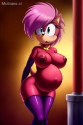 ai_generated ass big_ass big_breasts booty breasts fishnets incest_(lore) incest_pregnancy oiled round_ass sonia_the_hedgehog sonic_underground