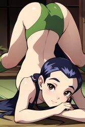 1girls ai_generated asian asian_female bare_arms bare_legs bare_shoulders bare_thighs blue_hair brown_eyes female female_only green_clothing green_panties hay_lin jack-o_pose long_hair looking_at_viewer panties pose solo solo_female solo_focus w.i.t.c.h.