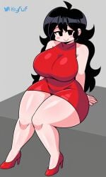 ai_generated big_breasts black_hair female female_only friday_night_funkin girlfriend_(friday_night_funkin) red_dress short_hair sleeveless_dress wide_hips