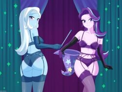 2girls ass belly blue_bra blue_lingerie blue_panties bra breasts equestria_girls female female_only friendship_is_magic hasbro hat lingerie looking_at_viewer looking_back looking_back_at_viewer magic_wand my_little_pony navel panties purple_bra purple_lingerie purple_panties riouku starlight_glimmer starlight_glimmer_(eg) stockings thighhighs trixie_(mlp) trixie_lulamoon trixie_lulamoon_(eg)