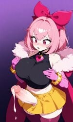 1futa ai_generated bashli big_penis black_shirt brawl_stars crop_top cum futanari huge_breasts melodie_(brawl_stars) necklace pink_eyes pink_gloves pink_hair solo solo_futa yellow_bracelet yellow_skirt