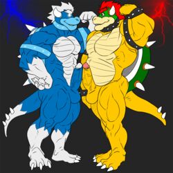 bowser brumal dragon flexing lizard male male_only mario_(series) muscular nintendo posing reptile scalie stagor55 yaoi