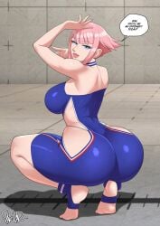 1girls ass ass ass_focus back back_view bare_arms bare_shoulders big_ass big_breasts big_butt blue_eyes capcom clothed clothing color english_text female female_focus female_only hi_res large_breasts light-skinned_female light_skin looking_at_viewer manon_legrand parvad pink_hair short_hair solo solo_female street_fighter street_fighter_6 tagme text text_bubble thick_thighs