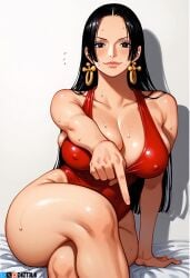 _(one_piece) ai_generated alluring almost_naked almost_nude ass big big_ass big_breasts black_eyes black_hair blush boa_hancock breasts earring earrings female female_only long_hair looking_at_viewer one_piece red_swimsuit swimsuit z4zt3l4