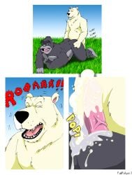 anal_sex blowjob comic cum cum_explosion fabfelipe furries furry gay gorilla grass naked polar_bear porn_comic public public_nudity