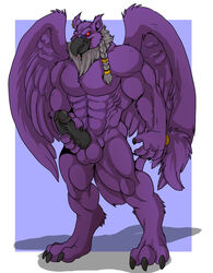 2014 arody beak beard erection full-length_portrait full_length gryphon male male_only muscular mutant-serpentina mutant_serpentina penis penis_grab portrait solo standing tail wings