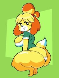 1girls animal_crossing anthro ass blonde_hair bottomless bottomless_female breasts canine canine canine_humanoid collar female female_focus female_only furry hips isabelle_(animal_crossing) large_ass large_breasts nintendo panties sideboob squatting starrock64 thick_thighs thighs underwear wide_hips yellow_fur