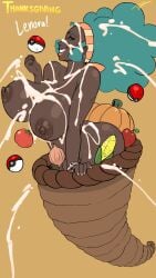 1girls african african_female aloe_(pokémon) bukkake cornucopia cum dark-skinned_female dark_skin fakeryway green_eyes green_hair hairband huge_breasts lenora_(pokemon) nude pokemon smile solo thanksgiving very_dark_skin watch