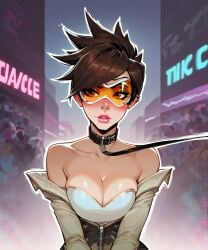 ai_generated cleavage collar leash overwatch public saucy_trove stable_diffusion tagme tracer