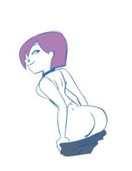 1girls 6teen animated ass bottomless brokenlynx clothing female female_only large_ass looking_back mooning nikki_wong no_panties nose_piercing pants_down piercings purple_hair short_hair smile solo undressing