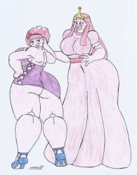 2girls adventure_time age_difference aunt_lolly big_breasts big_hips chubby_female chubby_woman crow curly_hair excited_expression excited_face excited_female exposed_ass high_heels huge_ass huge_breasts long_dress long_hair looking_at_another looking_back looking_each_other marlon64 mature_woman no_bra no_panties pink_body pink_hair pink_skin princess_bubblegum ribbon_in_hair short_dress showing_ass showing_off showing_off_ass smiling_at_another traditional_drawing_(artwork) white_background young_woman yuri