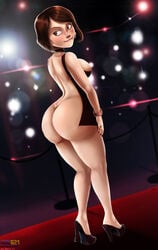 1girls ass big_ass brown_eyes brown_hair dat_ass disney female female_only foboss121 helen_parr pixar public shadman short_hair smooth_skin the_incredibles