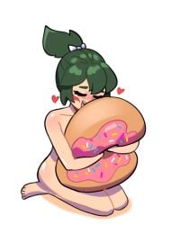 blizzard_entertainment comforting comfy donut green_hair kiriko_(overwatch) kiriko_kamori naked overwatch overwatch_2 plushie selvish94