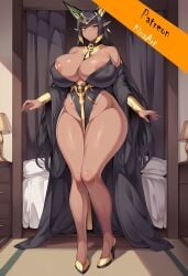 , ai_generated artist_kinaart69 dark_hair dark_skin egyptian green_eyes huge_ass huge_breasts huge_thighs hyper_ass hyper_breasts hyper_butt last_origin long_hair sekhmet_of_death