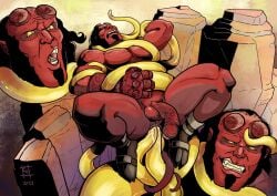 balls bara demon facial_hair flaccid hellboy hellboy_(series) karhumies male male_only muscles muscular nude penis sideburns solo solo_male tentacle tentacle_on_male tentacle_sex