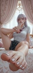 1girls ai_generated alisa_mikhailovna_kujou barefoot bcilyg female foot_fetish foot_focus self_foot_worship tokidoki_bosotto_russian_de_dereru_tonari_no_alya-san