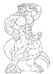 dragon erection humanoid_penis lizard male_only monochrome muscular penis reptile saturnawolf scalie standing