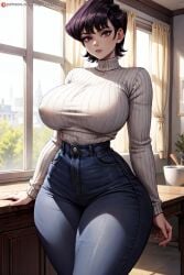 ai_generated big_breasts breasts dark_hair huge_boobs huge_breasts komi-san_wa_komyushou_desu komi_shuuko large_breasts looking_at_viewer mature mature_female milf nipple_bulge nipples_visible_through_clothing older_female purple_eyes short_hair small_waist supr3metr thick_legs thick_thighs voluptuous voluptuous_female wide_hips