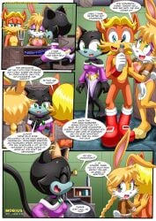 1boy 2girls anthro antoine_d'coolette bbmbbf bunnie_rabbot comic dildo ebony_the_cat female how_many_times_per_day_(comic) male mobius_unleashed palcomix sega sex_toy sonic_(series) sonic_the_hedgehog_(series)