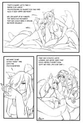 1boy 2girls 2girls1boy comic femdom ffm_threesome fox_girl gentle_femdom kitsune line_art momdadimsorry