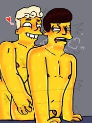 20th_century_fox 20th_century_studios 2boys bad_art biting_lip blonde_hair blush breathing brown_hair doggy_style drooling gay gay_sex half-closed_eyes hand_on_hip hearts_around_head lyle_lanley male_only naked neillol nipples open_mouth rarepair scott_christian self_upload sex standing_doggy_style standing_sex sweat sweating the_simpsons thrusting thrusting_into_ass tired_eyes twitching yaoi yellow_skin