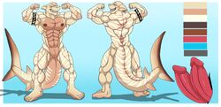 2015 anthro arody diphallia diphallism erection kain male male_only model_sheet multi_penis muscular mutant-serpentina mutant_serpentina pecs penis posing shark solo