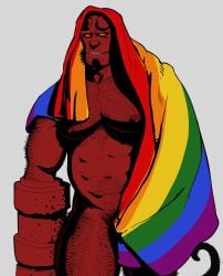 bara body_hair demon facial_hair hellboy hellboy_(series) male male_only muscles muscular nude pride_flag sideburns smagma solo solo_male