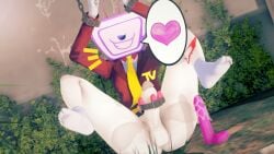 1boy 3d bondage bondage bound_wrists chains cum deltarune deltarune_chapter_3 dildo dishie_dark egg_vibrator enjoying heart_symbol koikatsu lens_flare male_only necktie no_pants object_head open_mouth outdoors partially_clothed penis restrained self_upload sex_toy smiling socks solo speech_bubble tenna_(deltarune) tv_head underwear_around_one_leg
