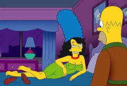 1girl 1woman bed bedroom biting_lip black_hair custome false_hair female homer_simpson inviting_to_fuck inviting_to_sex julia_(the_simpsons) obsessed obsession seducing seduction seductive seductive_body seductive_eyes seductive_gaze seductive_look seductive_pose seductive_smile the_simpsons yellow_body yellow_skin