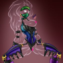 2d blu-moonarms busty female female_focus hourglass_figure khameleon long_hair mortal_kombat mortal_kombat_armageddon see-through see-through_body sillouette squatting tagme translucent_body wide_hips