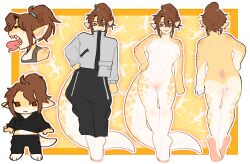 big_tail brown_hair female furry long_tongue pussy reference_image scalie tongue vagina yellow_body