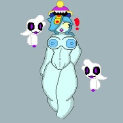 1girls 2boys blue_body blue_hair blue_nipples brawl_stars colette_(brawl_stars) ghost inspector_colette penis pixel_art pumpkinz6 squeak_(brawl_stars) white_body yellow_eyes