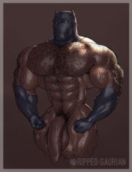 balls bara big_muscles big_penis black_panther_(marvel) black_panther_(series) body_hair flaccid male male_only marvel marvel_comics mask muscles muscular nude penis ripped-saurian solo solo_male t&#039;challa