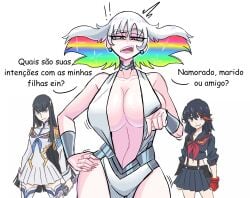 3girls ? absolute_cleavage allenhara belly_button breasts cleavage daughter daughters dialogue dress ear_piercing earring earrings female female_focus female_only females females_focus females_only fighting_gloves focus gloves huge_breasts katana kill_la_kill kiryuuin_ragyou kiryuuin_satsuki looking_at_viewer matoi_ryuuko milf mother mother_and_daughter mother_and_daughters no_bra no_bra_under_clothes no_panties no_panties_under_clothes no_underwear nudity offscreen_character offscreen_male partially_clothed piercing portuguese portuguese_dialogue portuguese_text school_uniform schoolgirl see-through see-through_clothes see-through_clothing siblings sisters speaking speaking_to_viewer sword text twitter twitter_link twitter_url uniform we weapon