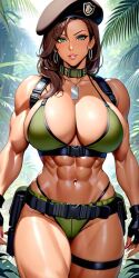 1female 1girls abs ai_generated bare_shoulders belly belly_button belt beret biceps big_breasts bikini bikini_bottom bikini_top breasts broad_shoulders brown_hair cleavage collar collarbone deep_cleavage dog_tags earring female female_focus female_only fingerless_gloves gloves green_clothing green_eyes harness holster jungle leather leather_gloves leather_harness legband lia_the_busty_redhead long_hair looking_at_viewer messy_hair military muscle muscles muscular muscular_arms muscular_female muscular_thighs original original_character outdoors outside pelvic_line self_upload shoulder_length_hair shoulders soldier solo solo_female tagme tall_female thighs tight_clothing wide_hips