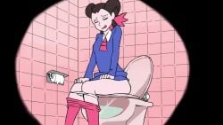 1girl 1girls animated ass bathroom biku blue_shirt blush brown_hair clothes_pull creatures_(company) female female_pubic_hair game_freak necktie nintendo panties panty_pull pantyhose pantyhose_pull peeing pink_pantyhose pokemon pokemon_rse pubic_hair roxanne_(pokemon) shirt sitting solo sound tagme toilet toilet_paper toilet_use twintails underwear urine video white_panties wiping wiping_pussy