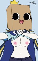 bag bag_on_head black_eyes black_hair breasts cat_smile crown cute danytg female female_only hidden_face latam_virtual_youtuber lifting_shirt nipples no_bra oneeshi penguin penguin_girl shirt shirt_lift shirt_up smile tokovt twintails two_tone_hair virtual_youtuber vtuber vtuberfanart white_skin yellow_hair