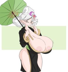 1girls alternate_breast_size big_breasts breasts breasts_bigger_than_head dullvivid female female_focus female_only huge_breasts inkling inkling_girl kimono marie_(octo_canyon) marie_(splatoon) nintendo nipples sagging_breasts solo_female splatoon splatoon_2 splatoon_2:_octo_canyon squid_sisters