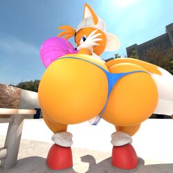 1:1 1boy 3d 3d_(artwork) absurd_res accident accidental_exposure adri164 anthro ass balls big_ass big_butt bubble_butt bubble_gum canid canine casual_exposure clothing curvy_figure curvy_male exposed_balls femboy fox genitals hi_res huge_ass looking_at_viewer looking_back male male_only mammal saggy_balls sega small_clothing solo sonic_(series) sonic_the_hedgehog_(series) tails tails_the_fox thick_thighs thong thong_underwear twerking underwear wardrobe_malfunction wide_hips