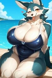 anthro beach female female_only furry furry_female heartboxxx ocean solo_anthro swimsuit wolf wolf_girl