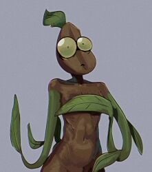 big_eyes coffee_bean_(pvz) covering_breasts dendra_enigma female humanized humanoid plant plantie plants_vs_zombies pvz simple_background zack_main