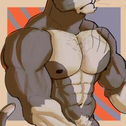 abs anthro big_arms big_chest deltoids felid feline male mammal muscular muscular_anthro muscular_male nipples nude pecs rolenzoart scar solo tail